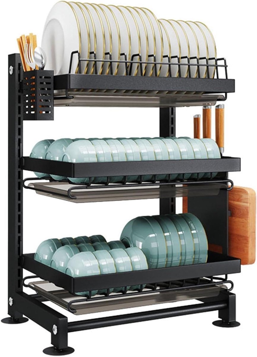 Afdruiprek Keuken - Vaatdroger Organizer - Keuken Opbergen - Ruimtebesparend Ontwerp - 3-laags - Zilver