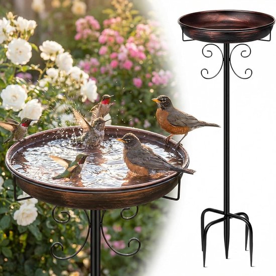 Vogelbad Buiten - Gietijzeren Vogeltränke - 1 Stuk 89 cm - Vorstvrij Metaal Ontwerp - Voor Tuin en Terras Vogels - Vintage Zwart