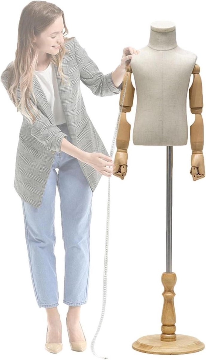 Kinder Etalagepop - Paspop Torso - Kleding Presenteren - Verstelbare Hoogte - 83-130 cm - Beige
