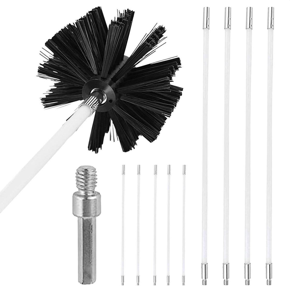 Schoorsteenborstel en staafset - Droger Vent Cleaner - Kanalen Reinigen - Flexibele verlenging - 42L x 10B x 8H cm