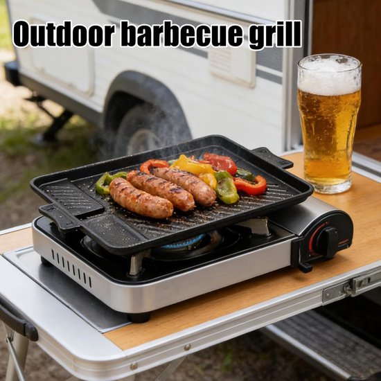 Grillplaat Inductie - Gietijzer Pan - Buiten Koken - Gelijkmatige Warmte - 32 x 26 cm - Zwart — afbeelding 4