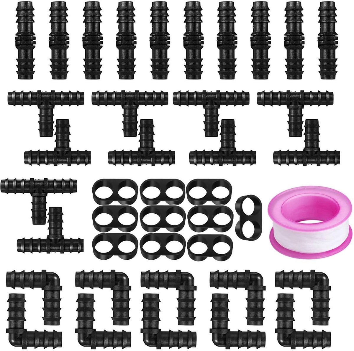 Dailygoods- Irrigatieaansluitkit 41 Stuks - PE-stukken - Hoekstukken/Koppelingen - Eindkappen/Stop - Slangconnector - UV-bestendig - Irrigatiekit