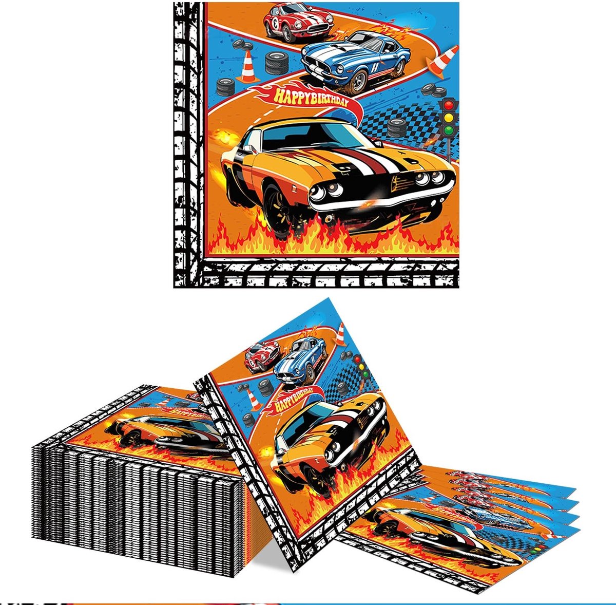 Dailygoods- Verjaardag Servetten 40 Stuks - 33x33 cm - 2-laags Papier - Auto Ontwerp - Racing Feest - Tafeldecoratie - Geschikt voor Kinderen - Feestservetten
