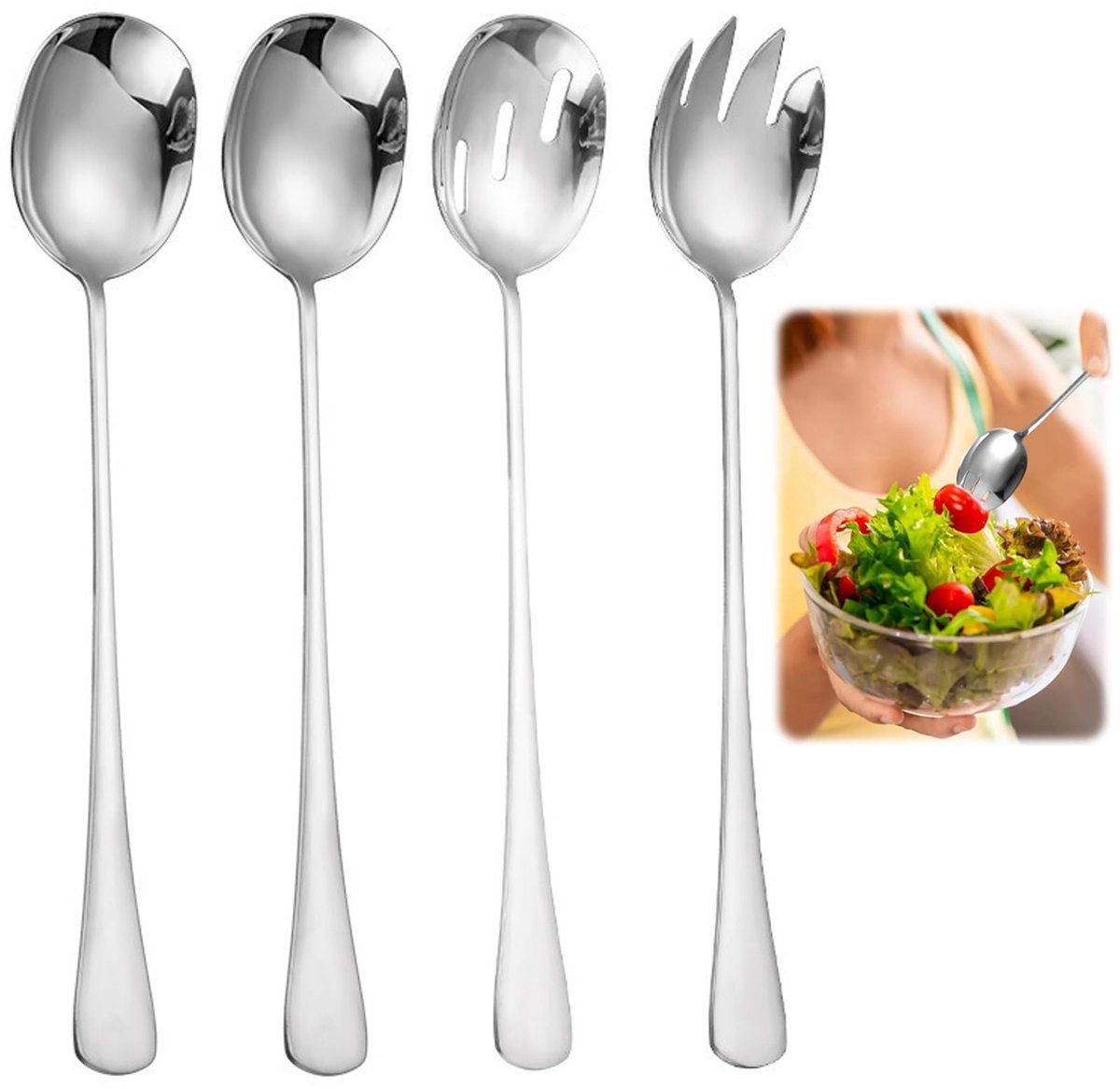 Dailygoods- Slabestek 4-delig - Roestvrij Staal - Slalepels/Slavork - Hittebestendig - Onderhoudsvriendelijk - Modern Design - Saladebestek