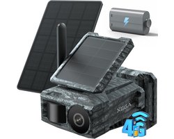 Xega 4G LTE Solar bewakingscamera met simkaart en 2 zonnepanelen – buiten wildcamera bewegingsdetectie, lichtvrij nachtzicht, 220°-rotatie, real-time app-meldingen (wifi niet ondersteund)