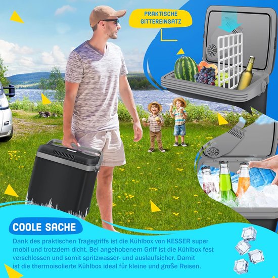 KESSER® 32 liter-koelbox, koelt en verwarmt, thermo-elektrische koelbox, 12 volt en 230 volt, mini-koelkast, voor auto en camping, energielabel A++ van KESSER — afbeelding 2
