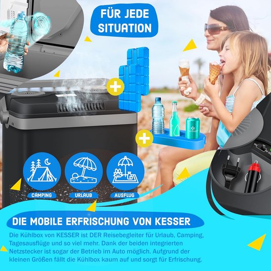 KESSER® 32 liter-koelbox, koelt en verwarmt, thermo-elektrische koelbox, 12 volt en 230 volt, mini-koelkast, voor auto en camping, energielabel A++ van KESSER — afbeelding 3