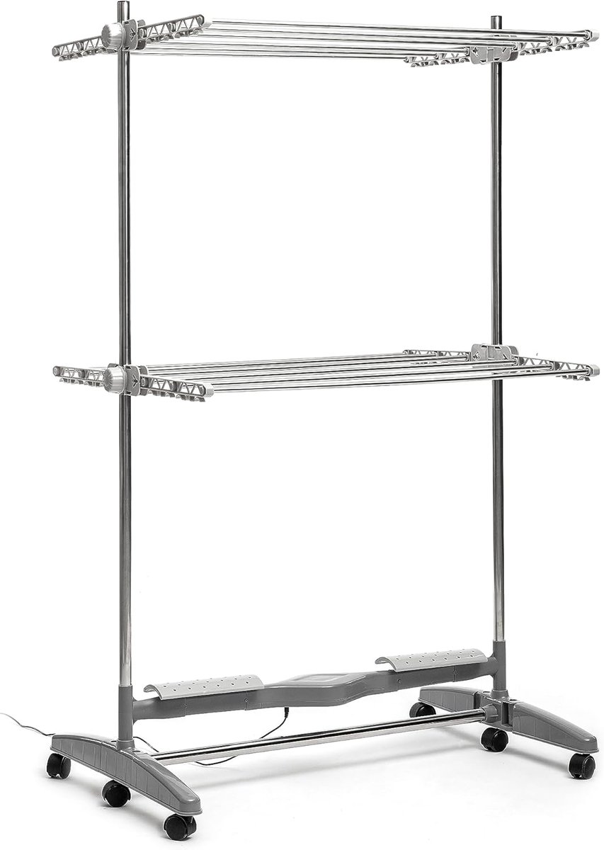 InnovaGoods - Electric Drying Rack 24W with Natural Airflow, 12 Rods, Foldable and Adjustable, Space Saving, Energy Efficient, Movable with Wheels, Grey