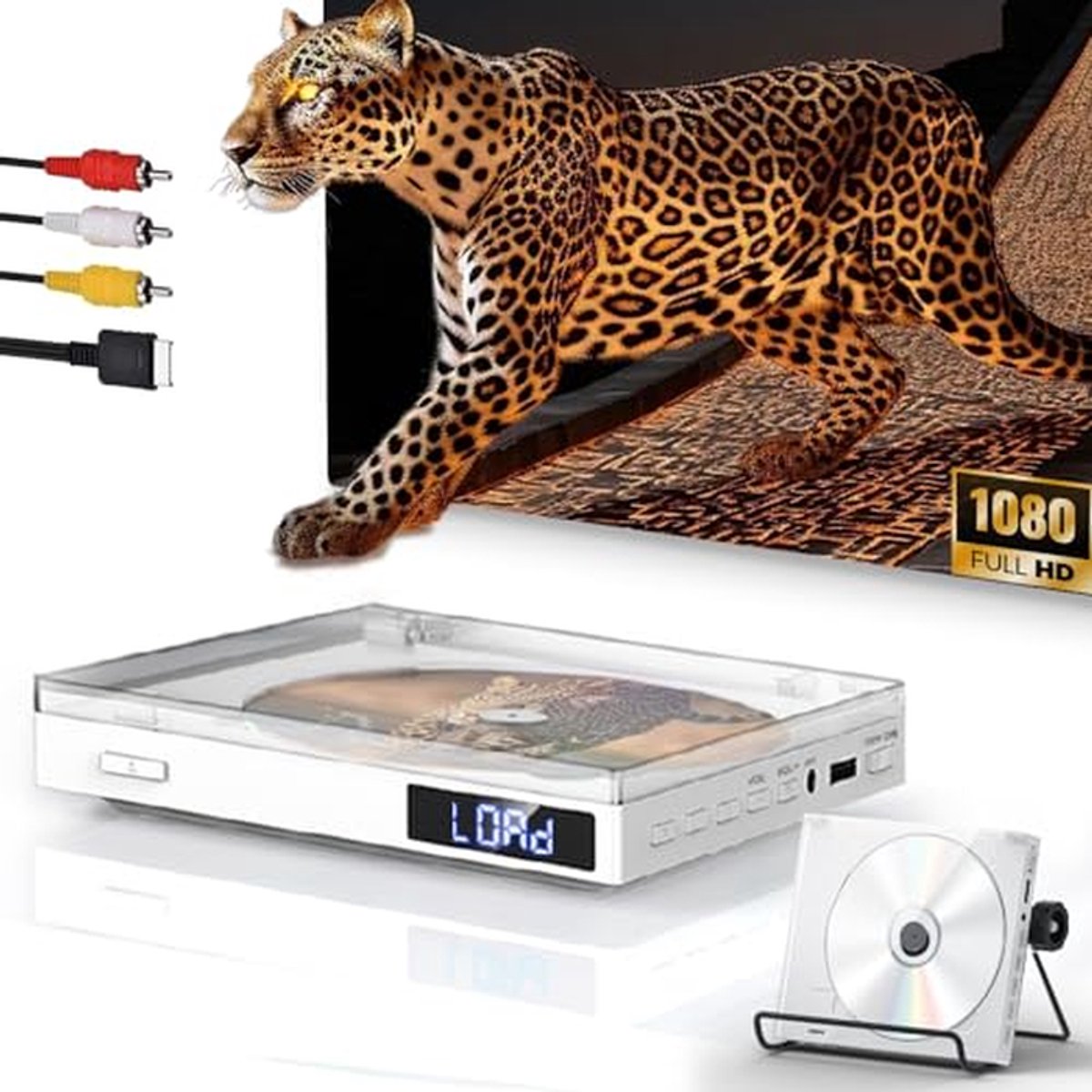 MINI DVD Players for TV, 1080P Compact HDMI DVD Player for All Regions, Breakpoint Memory, Support AV/USB/AUX Input, Built-in PAL/NTSC, Includes HDMI and RCA Cable