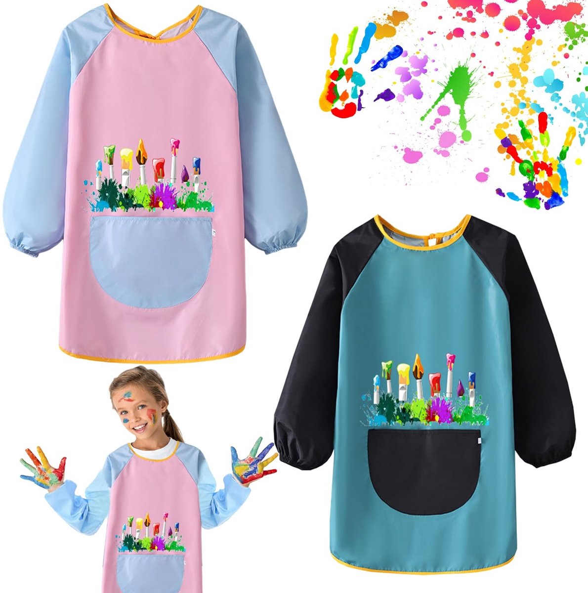Dailygoods- Schilderij Schort Kinderen - Waterdicht - Slab met Mouwen - Verstelbaar - Duurzaam - Geschikt voor Kunst en Koken - Kinderschort