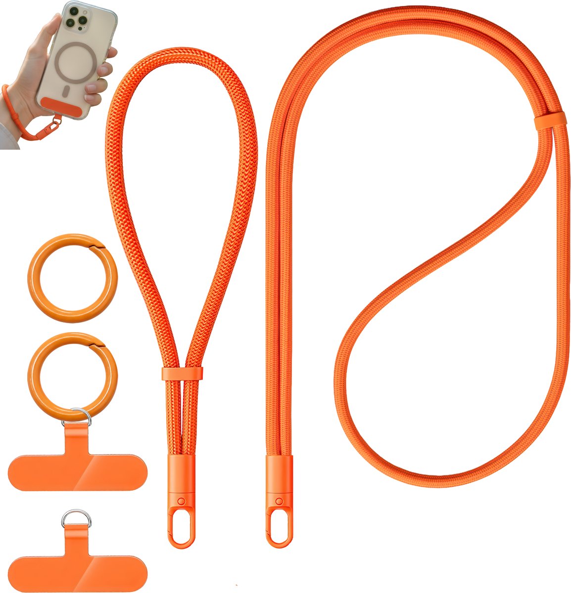 Universeel Nek & Polsband Telefoonkoord met Ringen, Bevestigingsplaatjes - GSM Lanyard Keycord - Nekkoord Strap Telefoonketting - Telefoon Koord/Cord - Musketonhaak Sleutelhanger Sleutelkoord - Pashouder Keykoord - Phone Kettingen - Roze
