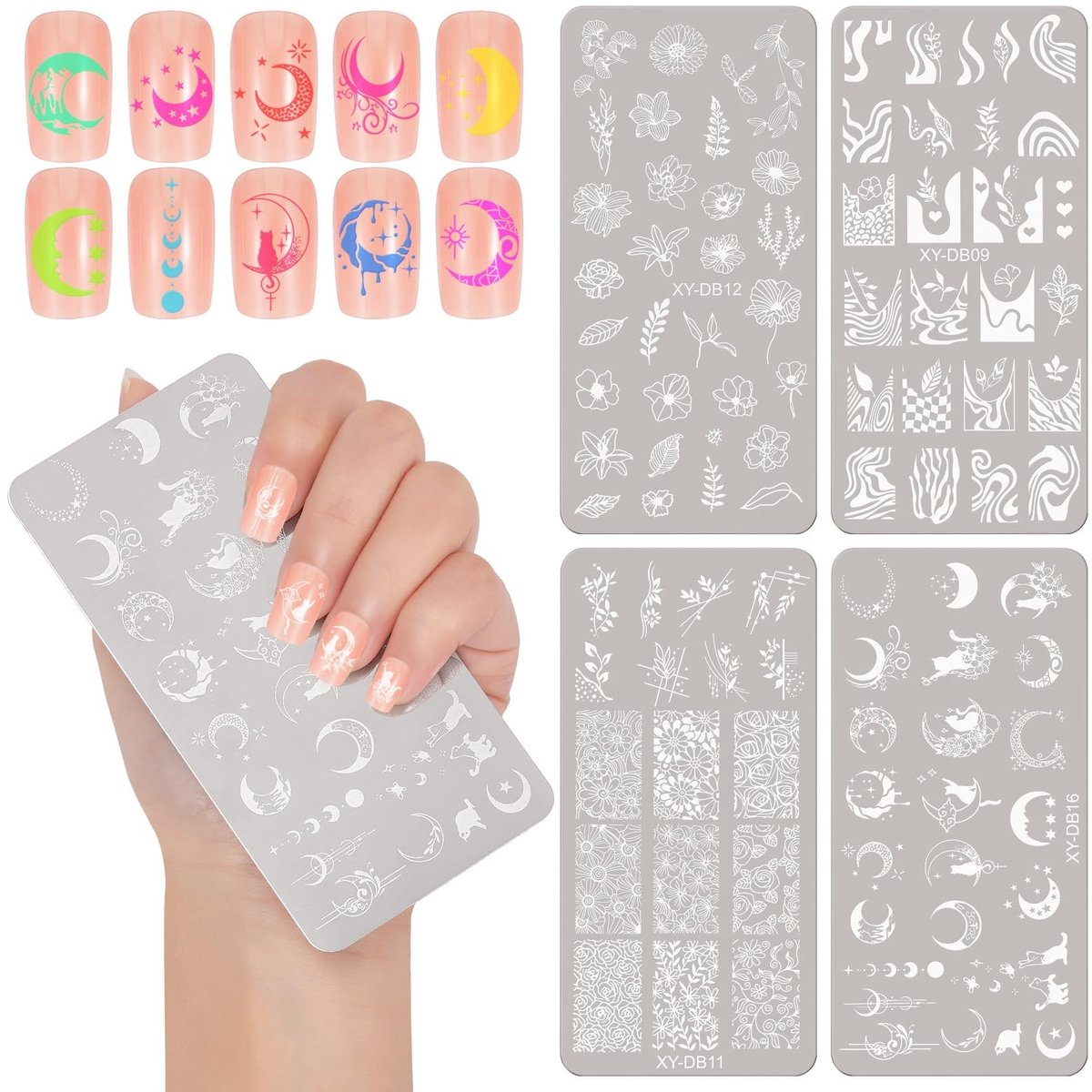 Dailygoods- Stempelset 4 Stuks - Nagelstempelplaten - Roestvrij Staal - French Manicure - Nageldecoratie - 12 cm x 6 cm - Nagelstempel