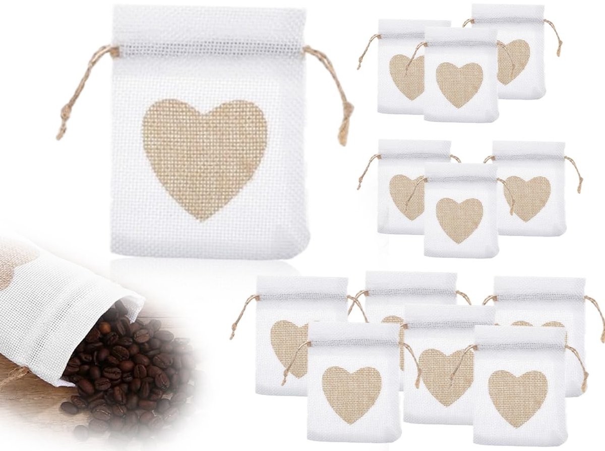 Dailygoods- Jute Zakjes 12 Stuks - Herbruikbare Zakjes - Kleine Stoffen Zakjes - Cadeauzakjes - Linnen Zakjes met Koord - Voor Feest en Bruiloft