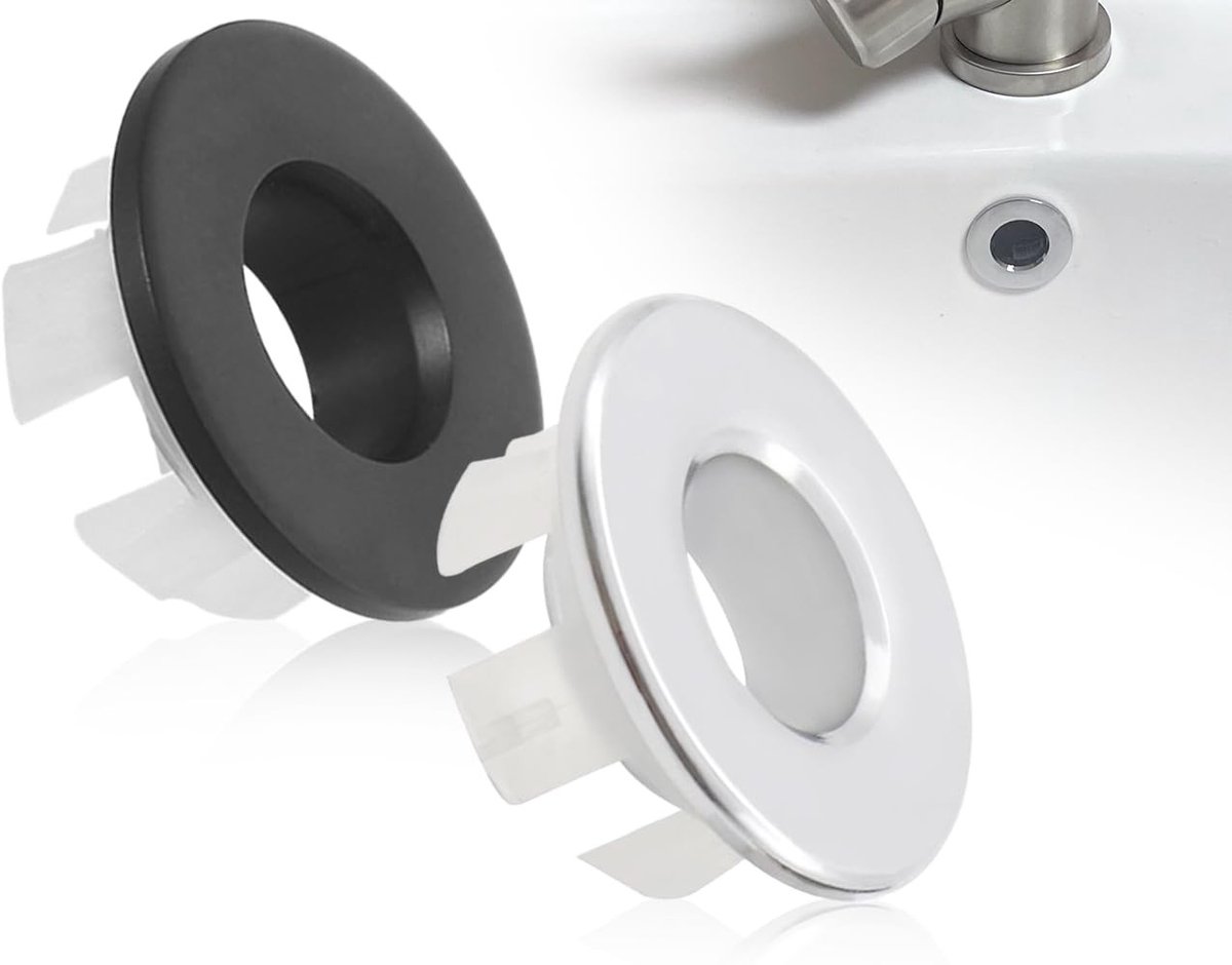 Dailygoods- Wastafeloverloop - 2 Stuks Ronde Koperen Gootsteenring - Afdekking Spoelbakoverloop - Diameter 22-24 mm - Zilver/Matzwart - Betrouwbare Keuze - Gootsteenafdekking