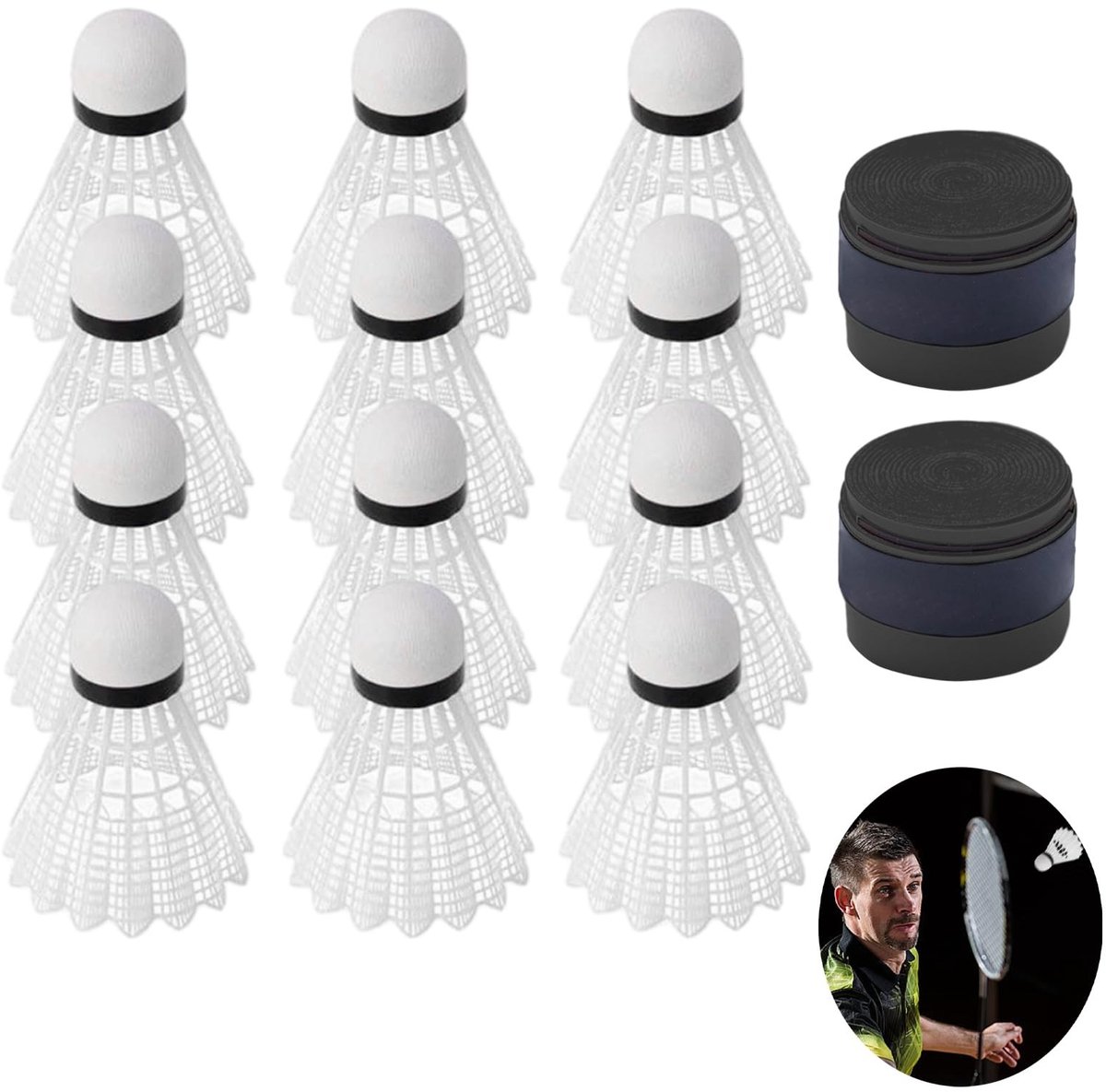 Dailygoods- Badminton Shuttles 14 Stuks - Duurzaam Kunststof - Racket Grip Tape - Indoor/Outdoor Sporten - Schimmelwerend - Antislip Eigenschappen - Shuttlecock