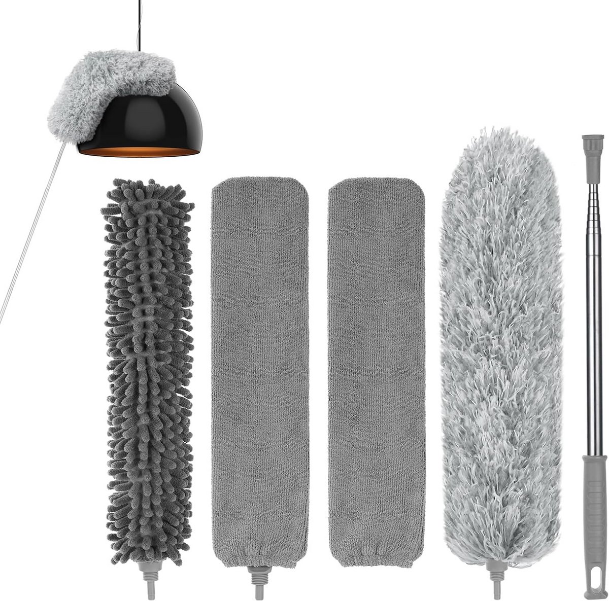 Telescopische Stofwisser - Plumeau Stofdoek - Huis Schoonmaken - Buigbare Microvezelkop - Tot 243 cm - Grijs