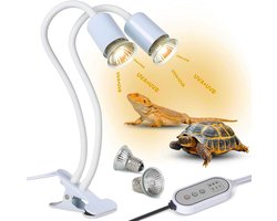 Dubbele Warmtelamp - Reptielenlamp UVA UVB - Terrarium Verwarmen - Intelligente Timer - 35 x 35 x 35 cm - Wit