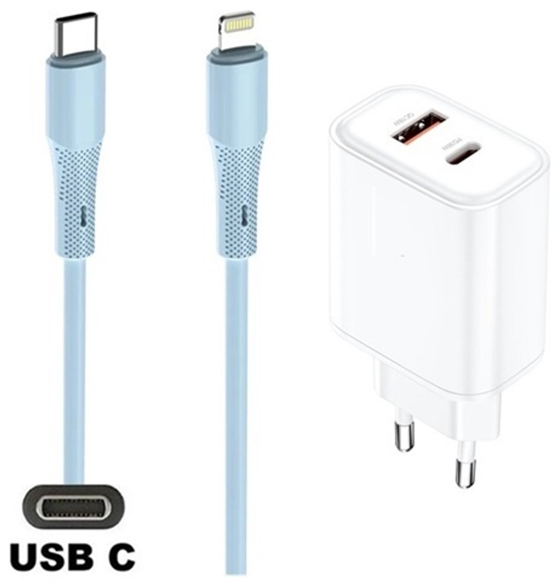 36W snellader met 2 poorten + 1,0m USB C naar Lightning kabel. Universele PD PPS lader. GAN oplader adapter past op Apple iPhone 11, 11 Pro, 11 Pro Max, iPhone 12, 12 Mini, 12 Pro, 12 Pro Max
