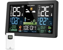 Wireless Weather Station with Outdoor Sensor, Colour Display, Weather Forecast, Temperature, Humidity, Alarm Clock with Snooze Function, Air Pressure, 60 m Transmission Distance for Indoor and Outdoor Use, Black