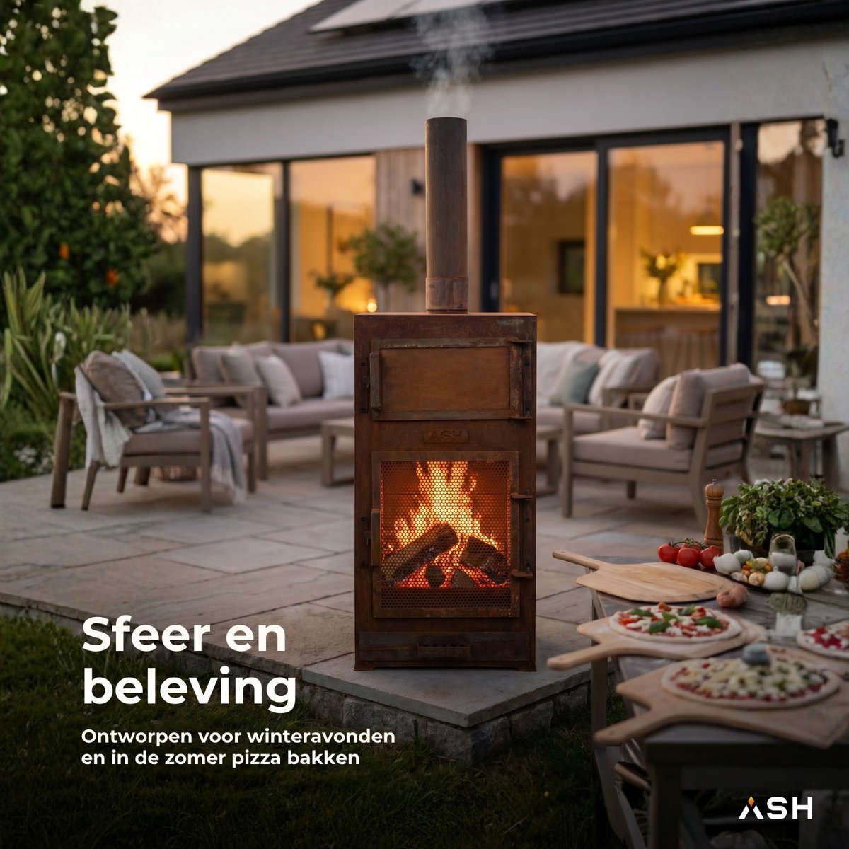 ASH Forno Pizza Oven voor Buiten – Cortenstaal – Tuinhaard & BBQ in één – Inclusief Pizzasteen – 126 cm