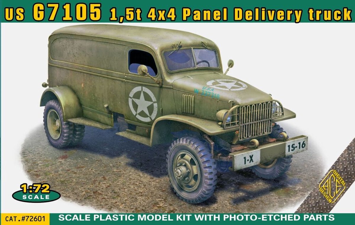 ACE Modelbouwpakket Militaire voertuigen - 72601 US Army G7105 G506 1,5t 4x4 Panel Delivery Truck - Amerikaanse Militaire Vrachtwagen Plastic - 1:72 - Modelbouw
