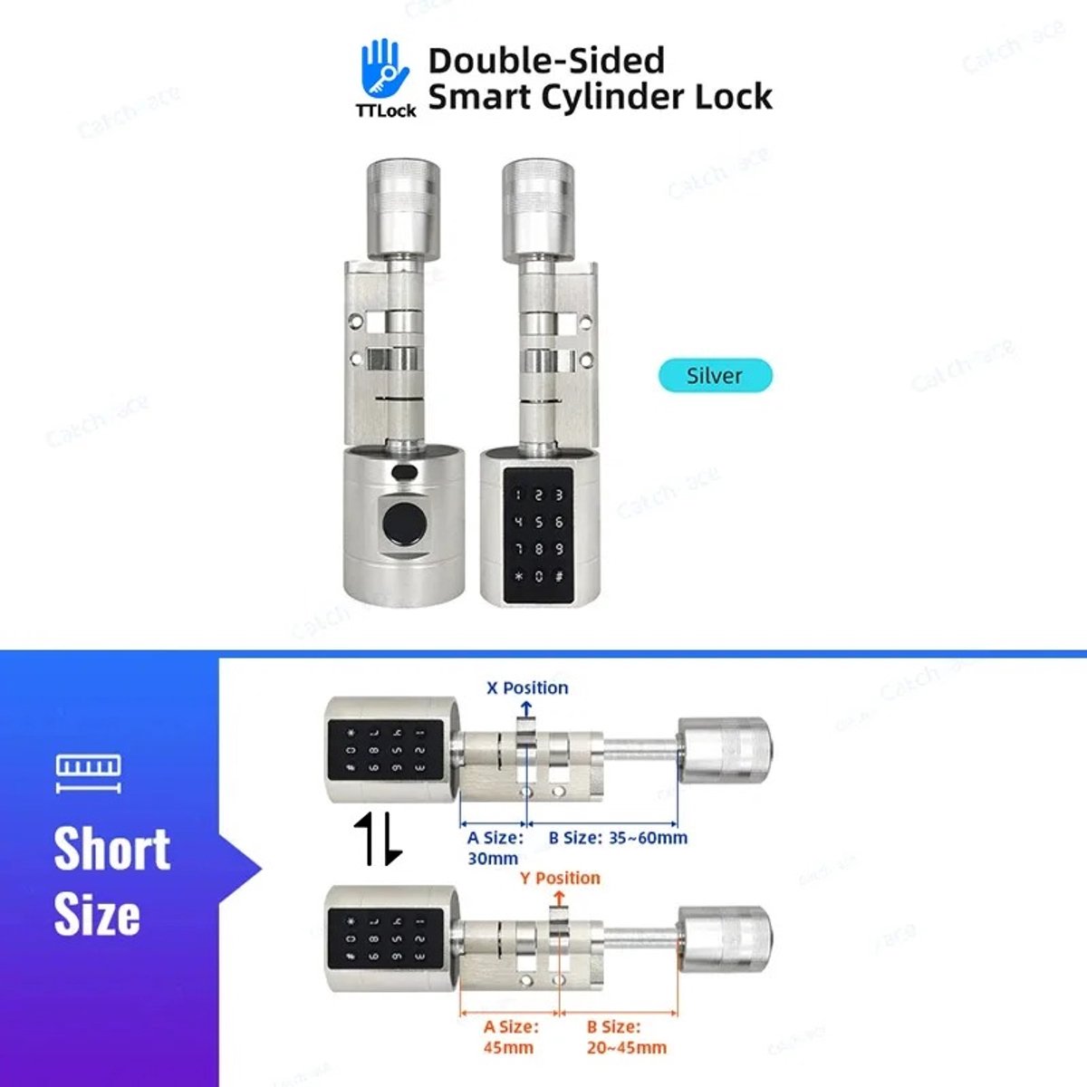 Mosh Stories Slim Deurslot met Vingerafdruk en App – Bluetooth Smart Lock Cilinder met Pincode - RFID Kaart & Sleutel - Zilver