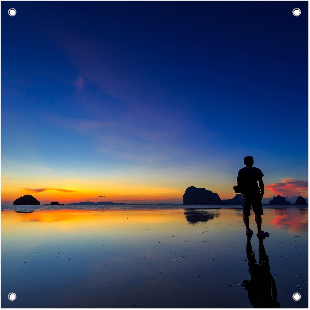Zonsondergang Strand - Tuinposter - Tuindoek - 40x40 cm - Buitenposter - Schuttingdoek - Tuinschilderij voor Buiten