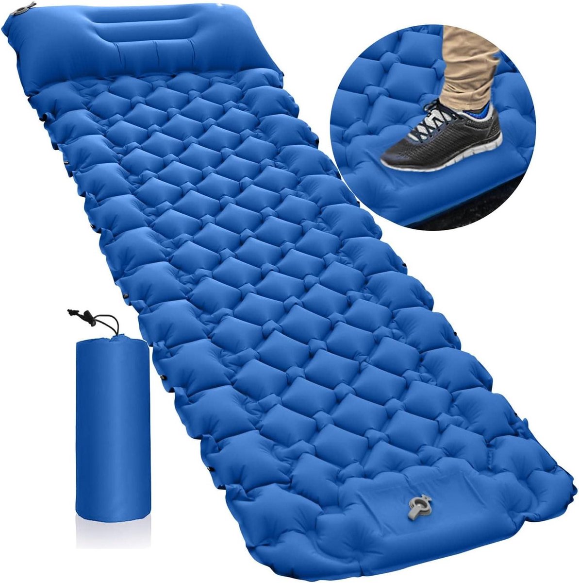 Slaapmat met pomp - Luchtbed kamperen - Buiten slapen - Zelfopblazend 9 cm - 196 x 68 cm - Blauw