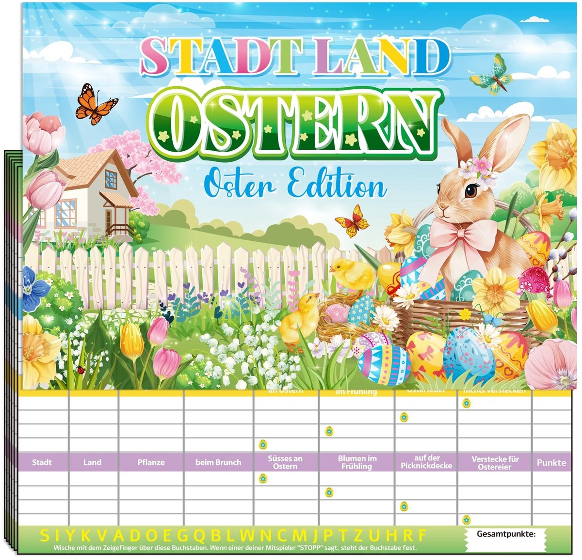 Dailygoods- Paasspelletjes 20 Vellen - Stad/Land Spellen - Feestspel voor Pasen - Paasdecoratie - Kartonpapier - Perfect voor Paasfeest