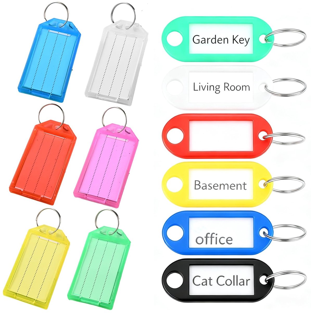 Dailygoods- Sleutelhangers 60 stuks - Beschrijfbaar - Kunststof - Verwisselbare etiketten - Voor thuis/kantoor - Afmetingen 21,5 x 19 x 3,5 cm - Sleutellabels