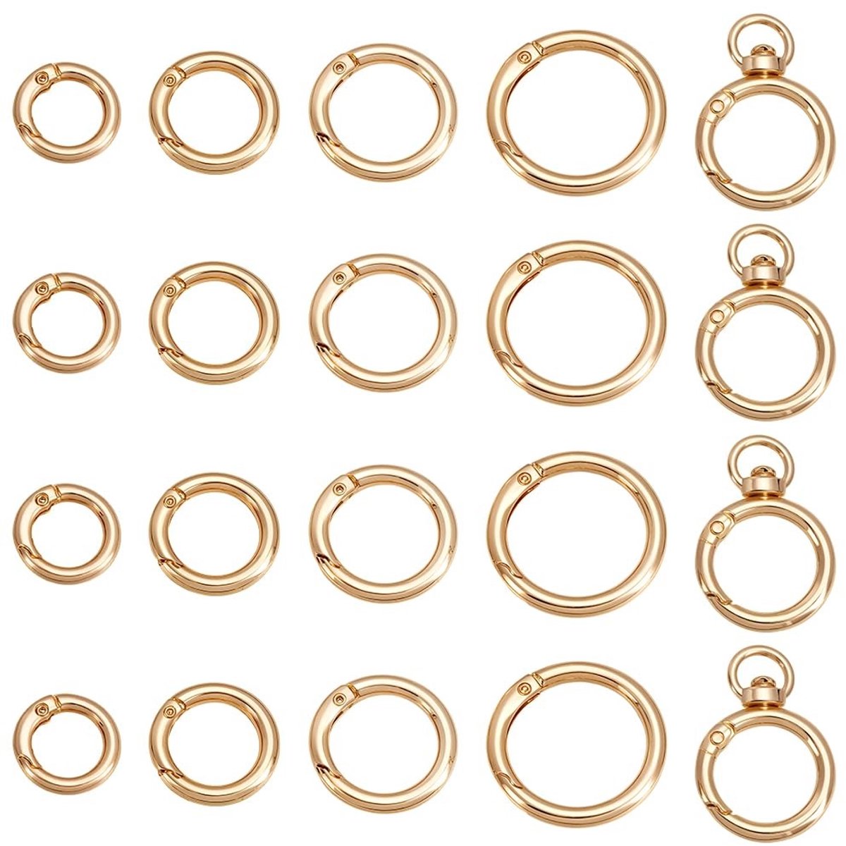 Dailygoods- Karabijnhaak Ronde 24 Stuks - Zinklegering Sleutelhanger - Draaibare Sluiting - Voor Portemonnee/Soudertas - Lichtgouden - Duurzaam Materiaal