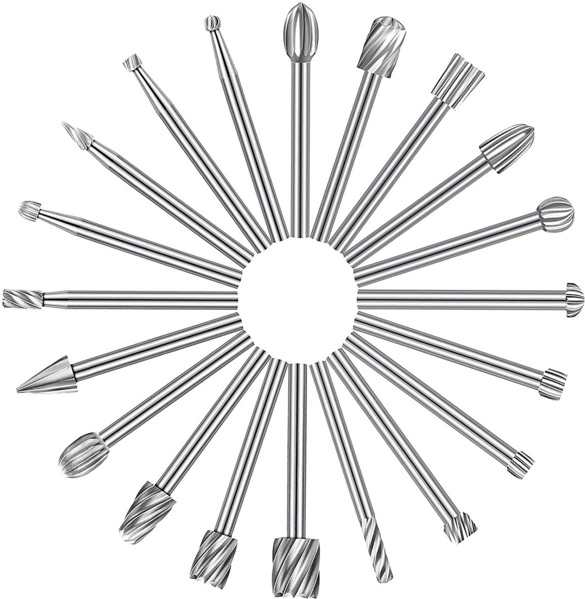 Dailygoods- Graveerbiten Set - 20 Stuks - HSS Houtsnijbits - 1/8" (3mm) Schacht - Duurzaam - Accessoires voor Houtbewerking - Frezen