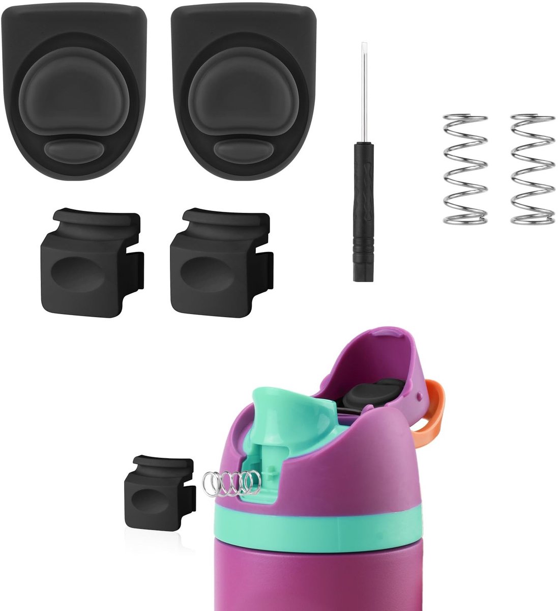 Dailygoods- Flesdeksel Vervangingsset - 2 Stoppen - 2 Knoppen - Siliconen - Schroevendraaier - BPA-vrij - Flesstopper