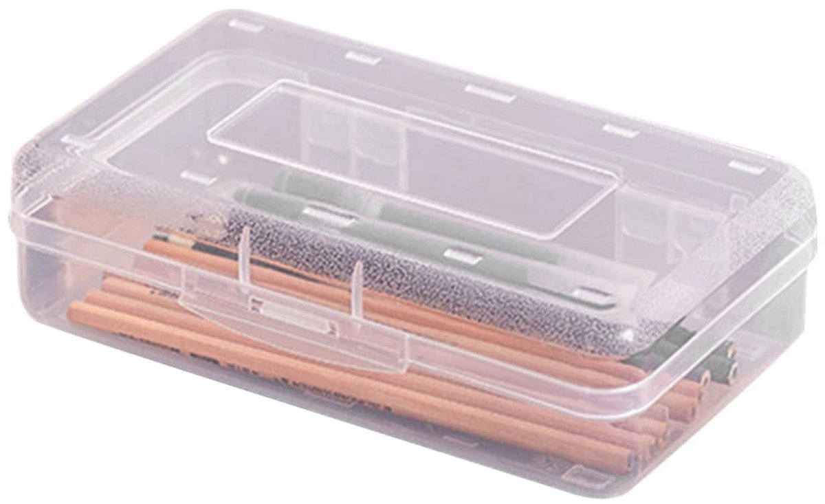 Dailygoods- Pennenbakje Stapelbaar Ontwerp - Transparant - Duurzaam PP - Grote Capaciteit - 20,3 x 12,2 x 5,9 cm - Veilige Opslag - Pennenetui