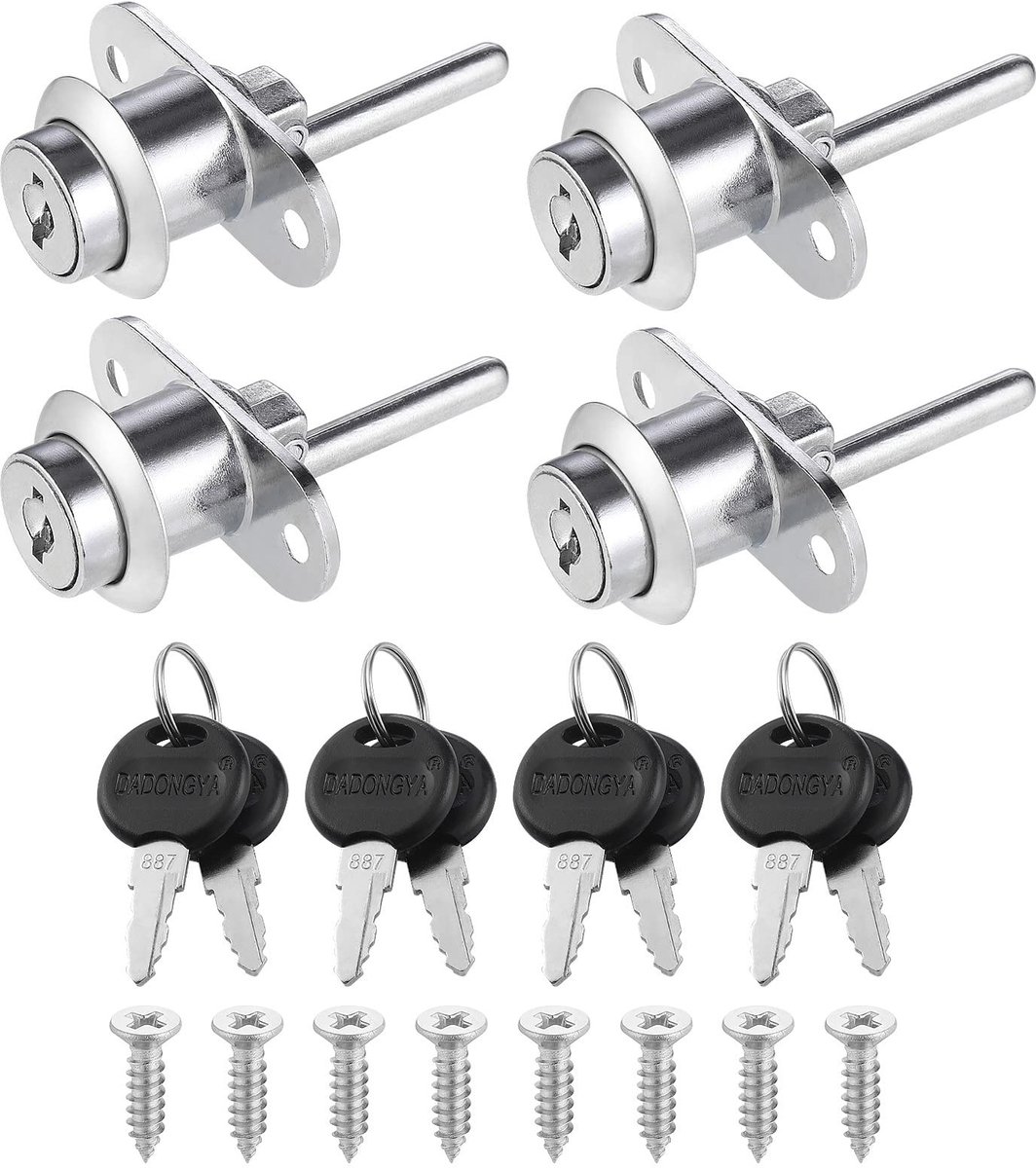 Dailygoods- Ladeslot 4 Stuks - Kast Plunjerslot met Sleutels - Zinklegering - Anti-corrosie - Duurzaam - Eenvoudig te Installeren - Kastslot