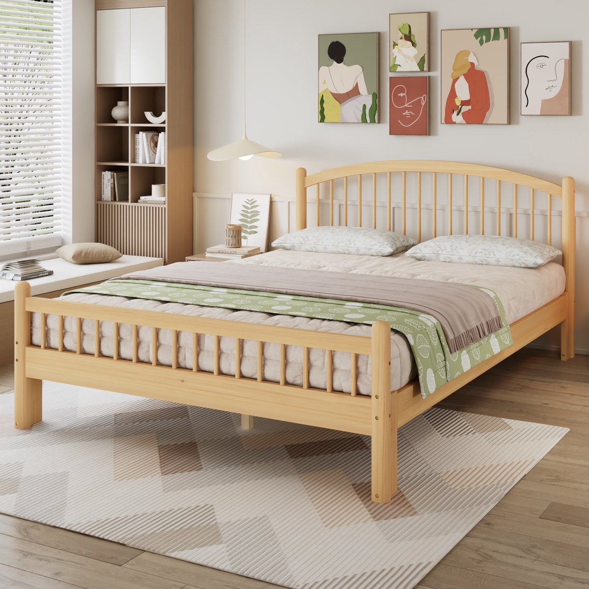 Sweiko Houten bed - 140 x 200 cm - Minimalistisch tweepersoonsbed - Natuurkleur