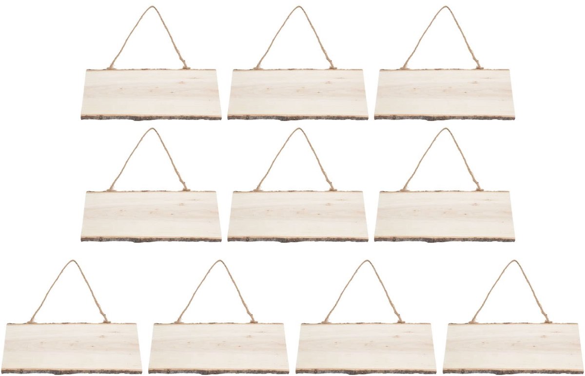 Dailygoods- Houten Plaquette Set van 10 - DIY Deurbordhanger - Tunghout - Jute Touwen - Blanco Decoratie Bord - Kunst Schilderen - Decoratiebord