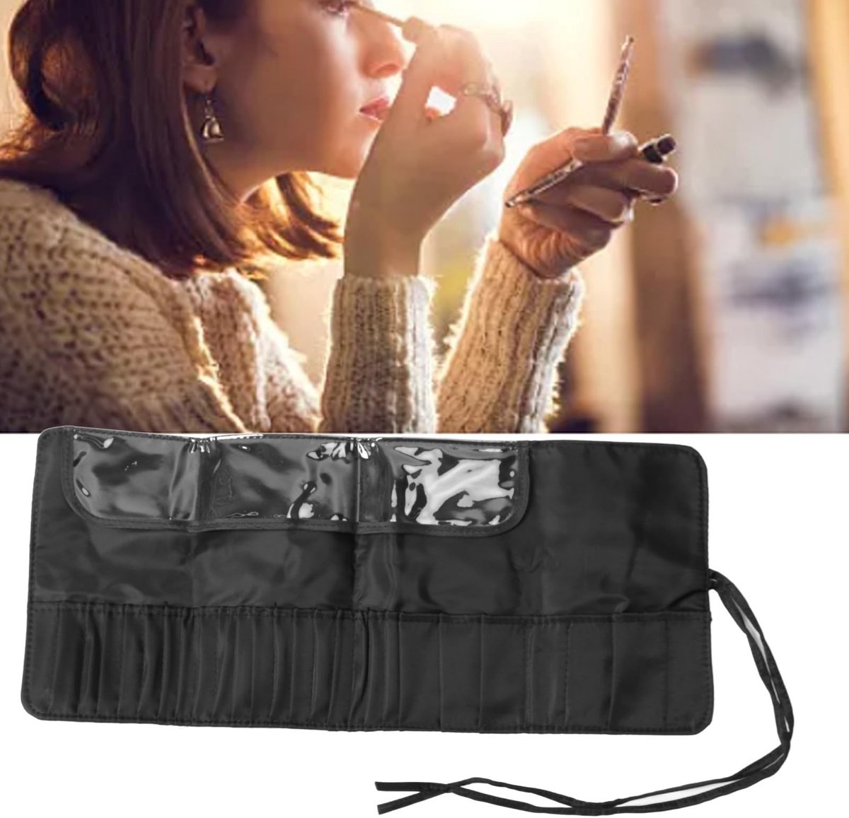 Dailygoods- Make-upborstelkoffer Grote Capaciteit - Cosmetische Opbergtas - Waterdichte Organizer - Draagbaar - 26 Gaten - Nylon Materiaal - Make-upborstelhouder