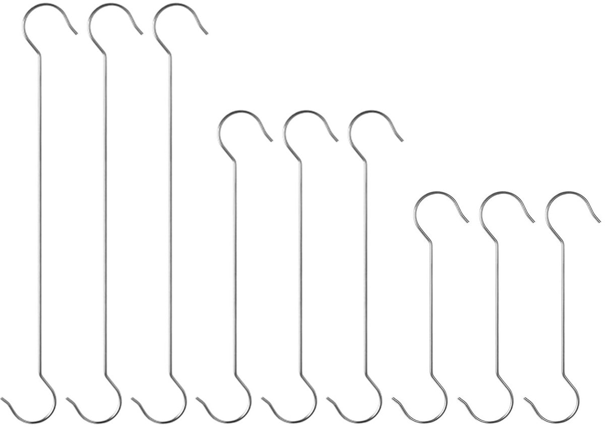 Dailygoods- S-haken 9 stuks - Roestvrij Staal - Extra Grote Ophanghaken - 3 Maten (20/30/39,9 cm) - Duurzaam en Stevig - Multifunctioneel