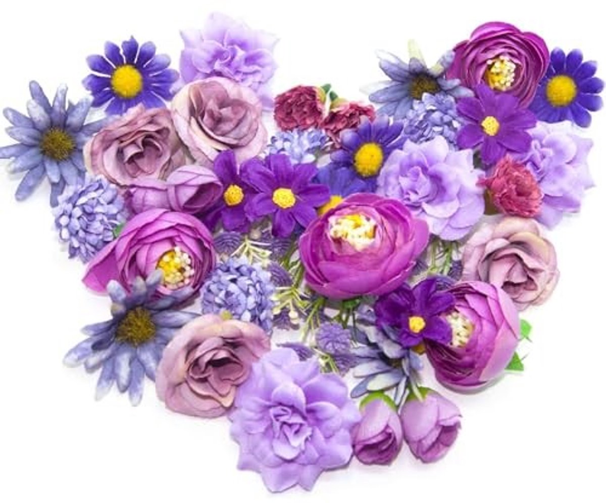 Dailygoods- Kunstbloemkoppen 20 stuks - Kleurrijke Rozenkoppen - Decoratie voor Bruiloft - Feestdecoratie - DIY - Materiaal: Plastic - Kunstbloemen