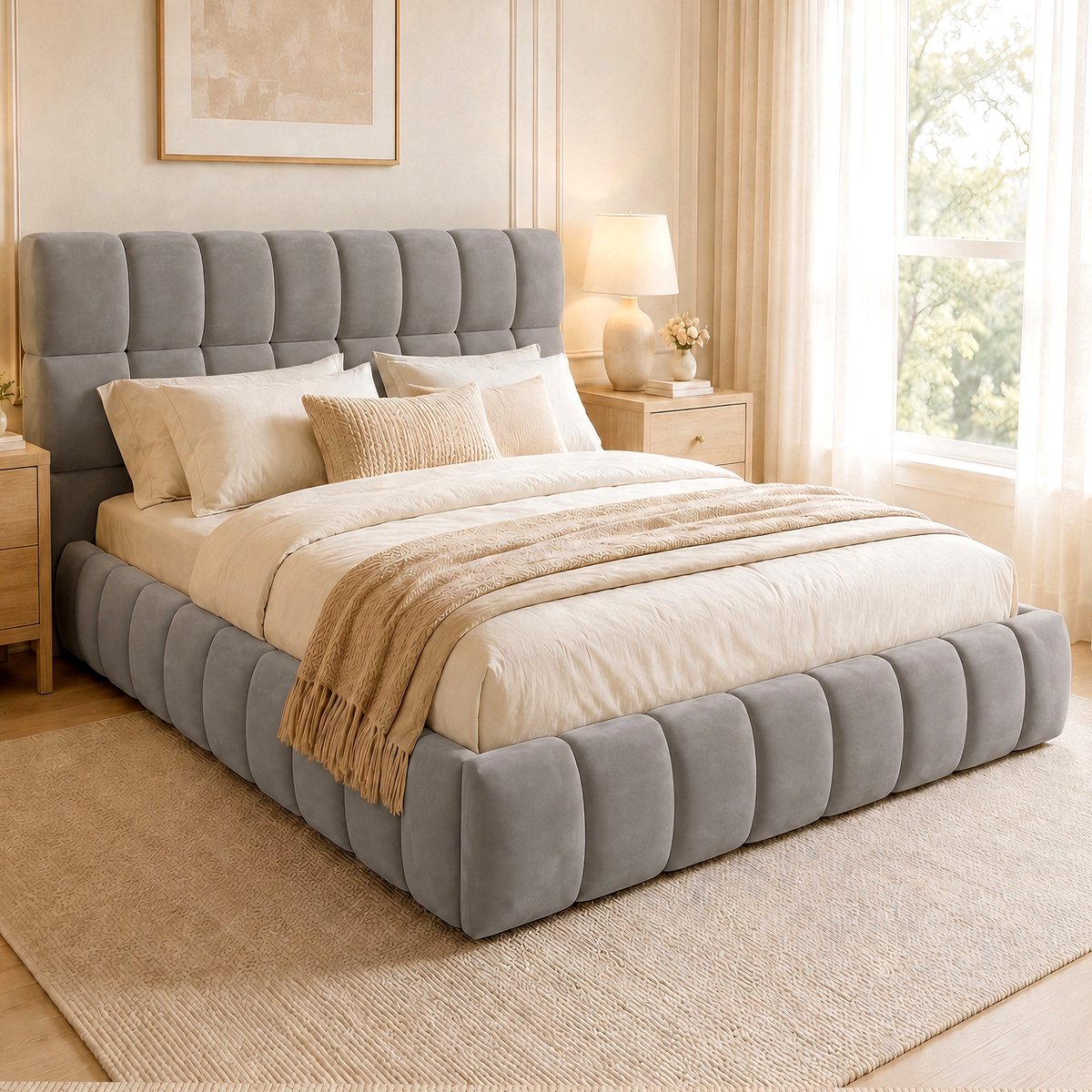 HAUSS SPOLE Gestoffeerd Bed 140x200 cm - Tweepersoonsbed Met Verzonken Matraszone Zonder Matras - Fluweel - Grijs