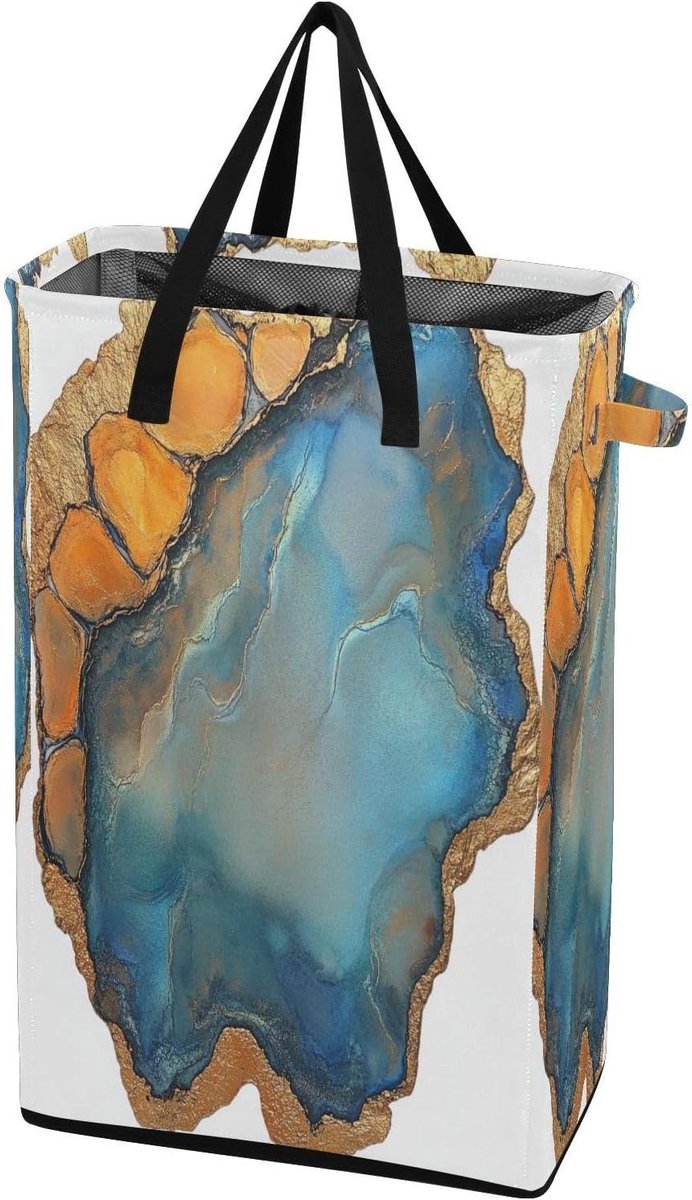 Wasbak mand Kledingmand opvouwbaar Vuile was sorteren Waterdichte Oxford stof 48L capaciteit Marmer Blauw Oranje