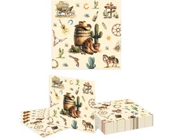 GlamRays Western Cowboy Paper Napkins 20 Pieces 32x32cm Cowboy Party Decoration with Gun, Boots and Hat Motifs Perfect for Boys Birthday Wild West Rodeo Fe