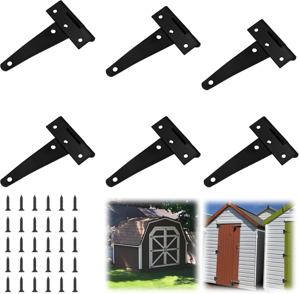 Dailygoods- Scharnieren 180 graden - Zwarte T-scharnieren - Inklapbaar - Voor houten deuren/poorten - 6 stuks - Roestvrij staal met schroeven - Deurscharnier