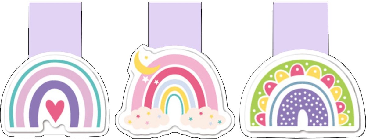 Dailygoods- Boekenleggers Magnetisch - 3 Stuks - Regenboogdesigns - Kinderen - Leesaccessoires - Schoolcadeau - Kleurrijk en vrolijk - Bladwijzers