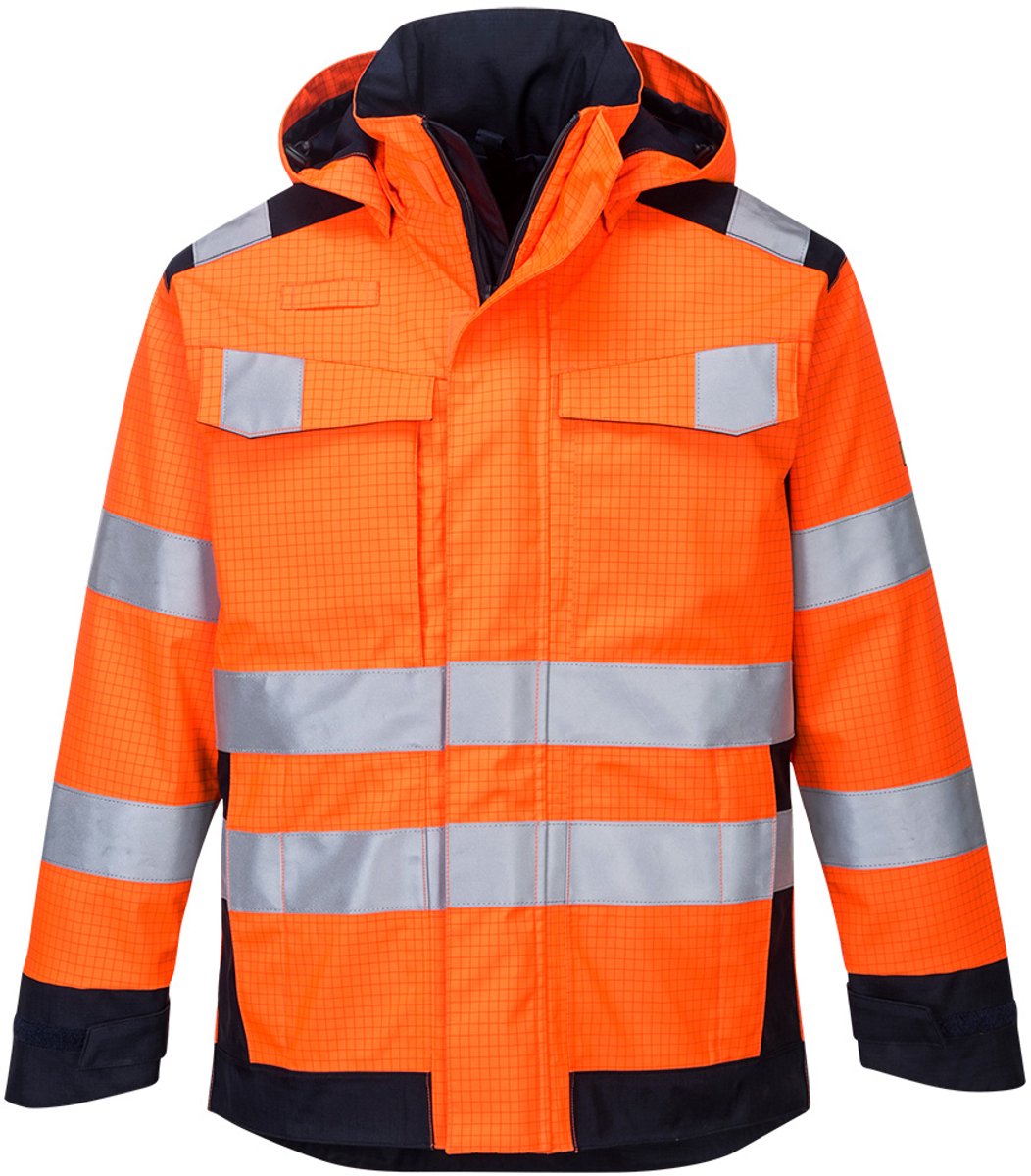 Portwest Modaflame Rain multinormen Arc jack MV70 /Marine Oranje