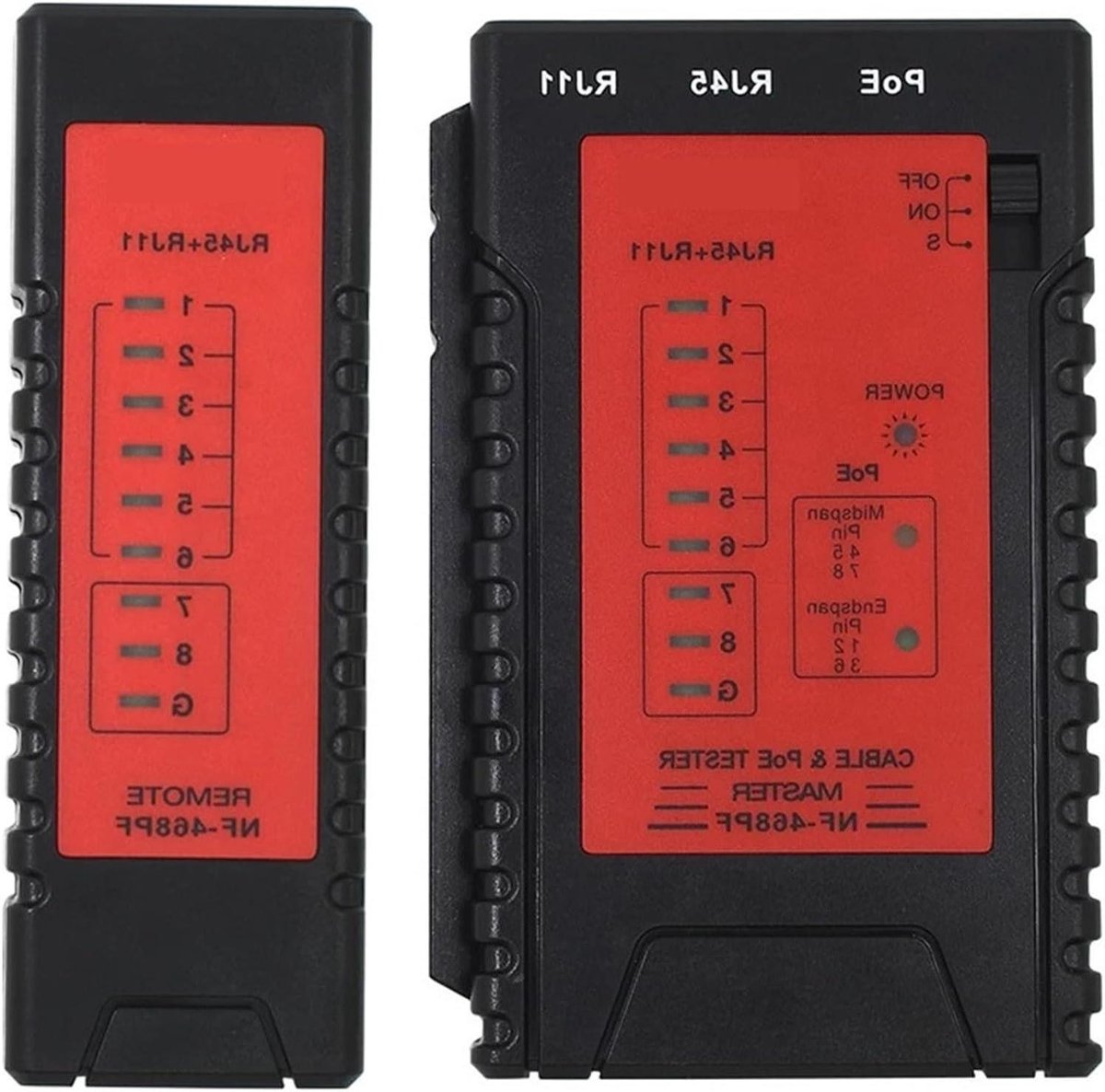 Netwerk Kabel Tester - Lan Tool - Bekabeling Controleren - Eénknopsbediening - RJ45 RJ11 POE - Rood Zwart