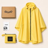 Geweo Regenponcho Volwassenen - Regenmantel Poncho - Raincoat Heren -Fietsponcho - Fietsponcho Fiets Dames - Herbruikbaar- One Size - Unisex - Adjustable Hood en Snap-buttons - Geel