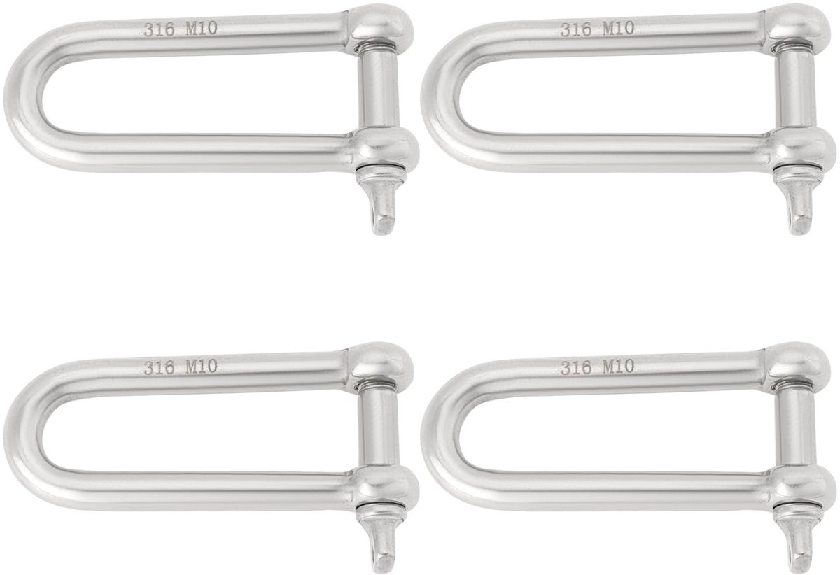 Dailygoods- D-sluiting 10 mm - 4 stuks - roestvrij staal - lange vorm - hoge sterkte - draagvermogen 800 kg - Beugel