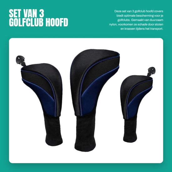 Dailygoods- Golfclub Covers - 3 Stuks - Zacht Nylon Composiet - Ademend - Flexibel Ontwerp - Bescherming tegen Schade - Golfclub Hoes van Dailygoods — afbeelding 5